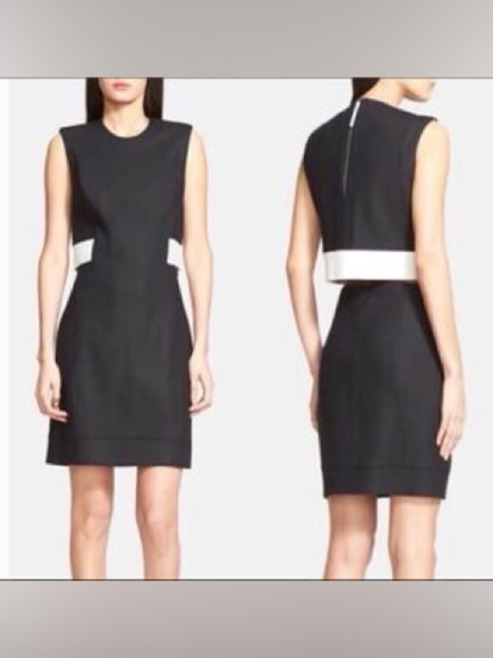 Helmut Lang. Flex Leather Trim Dress. Black & White. Size 2.